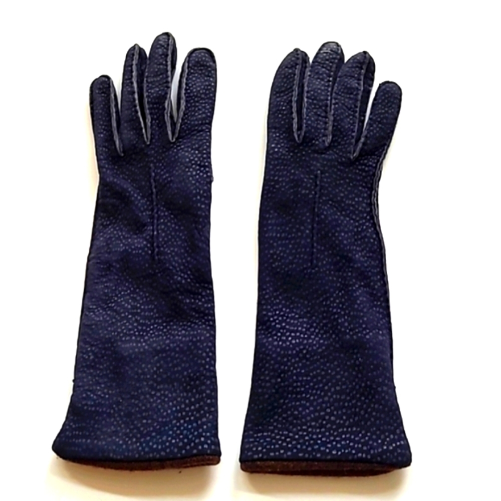 Saks Fifth Avenue Blue Leather Polka-dot Womens Gloves